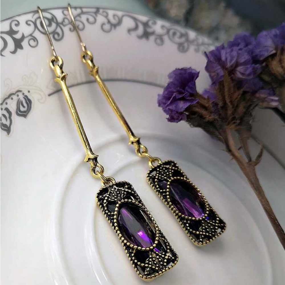 Violet Gemstone Art Deco Drop Earrings NEW 🏷️